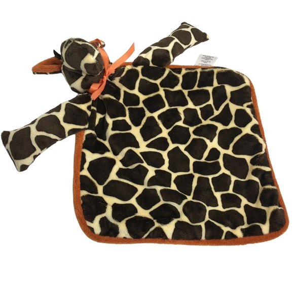 Woof & Poof Giraffe Plush Lovey Security Blanket Satin Side Brown Orange Soft - Picture 1 of 12